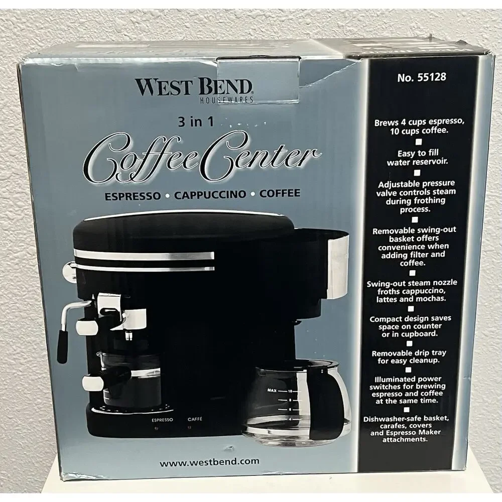 West Bend 55128 3-in-1 Coffee Center Espresso Cappuccino Drip New In Box NIB